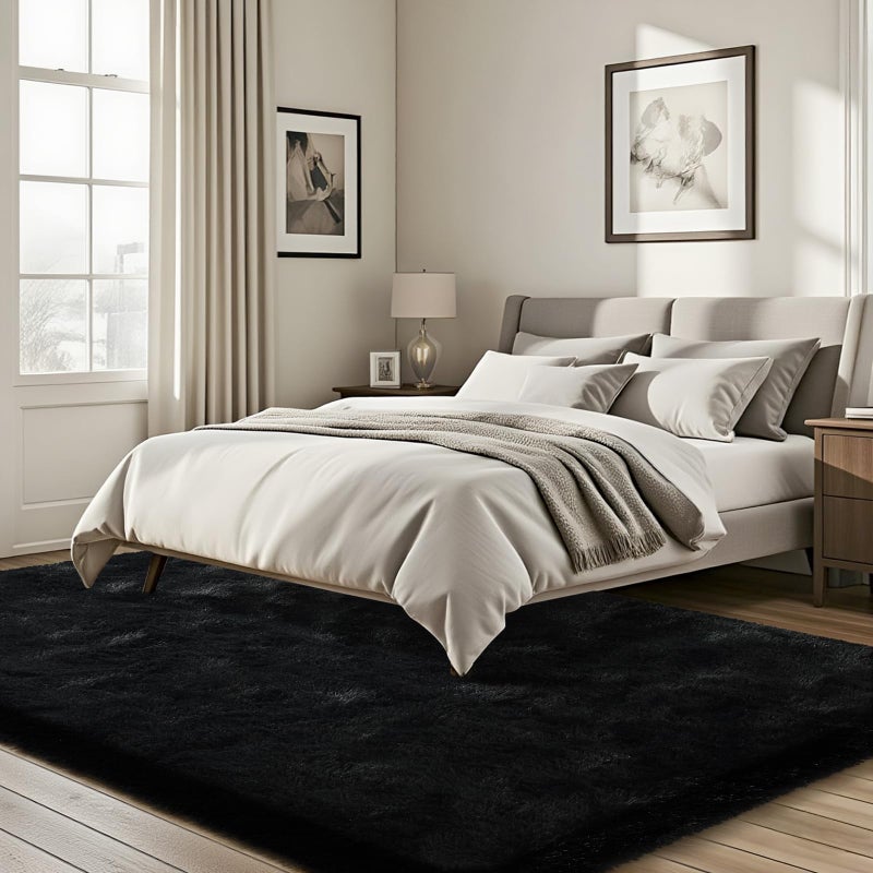 ISEAU Black Rug for Living Room, Fluffy 5x8 Feet Area Rug Carpets Soft Shaggy Rugs for Bedroom, Fuzzy and Comfy Shag Large Rug for Teen's Dorm Boys Kids Nursery Room Decor - Image 3